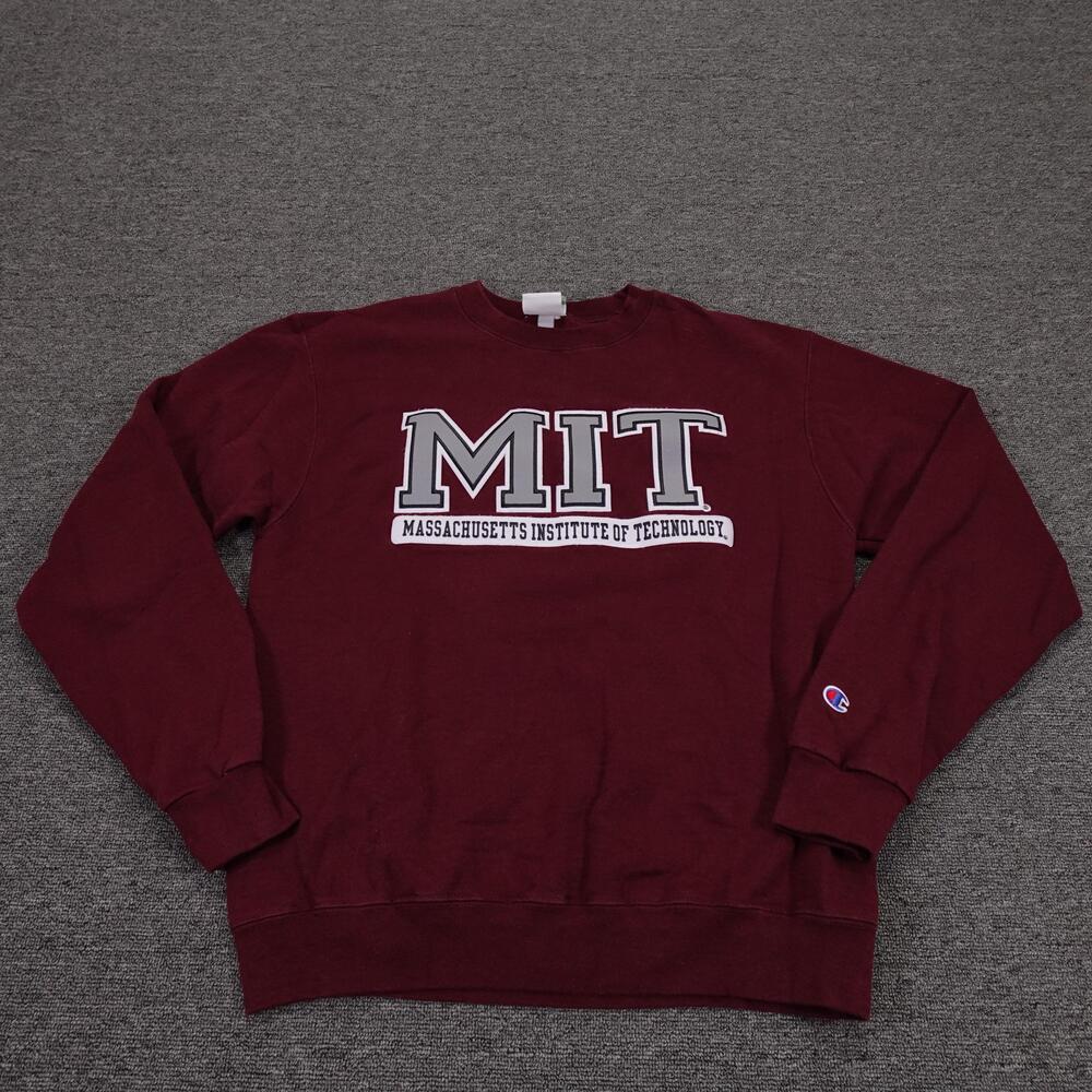 MIT Sweatshirt Mens Medium Red Champion Fleece Crewneck Pullover College Logo